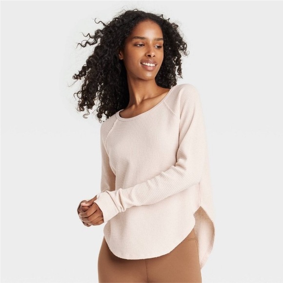 Women's Waffle Leggings-Friendly Long Sleeve Top - JoyLab™ Cream new - Picture 1 of 5